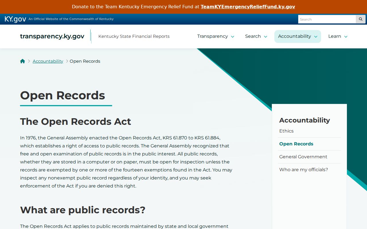 Ashland residents directory Kentucky open records guidance