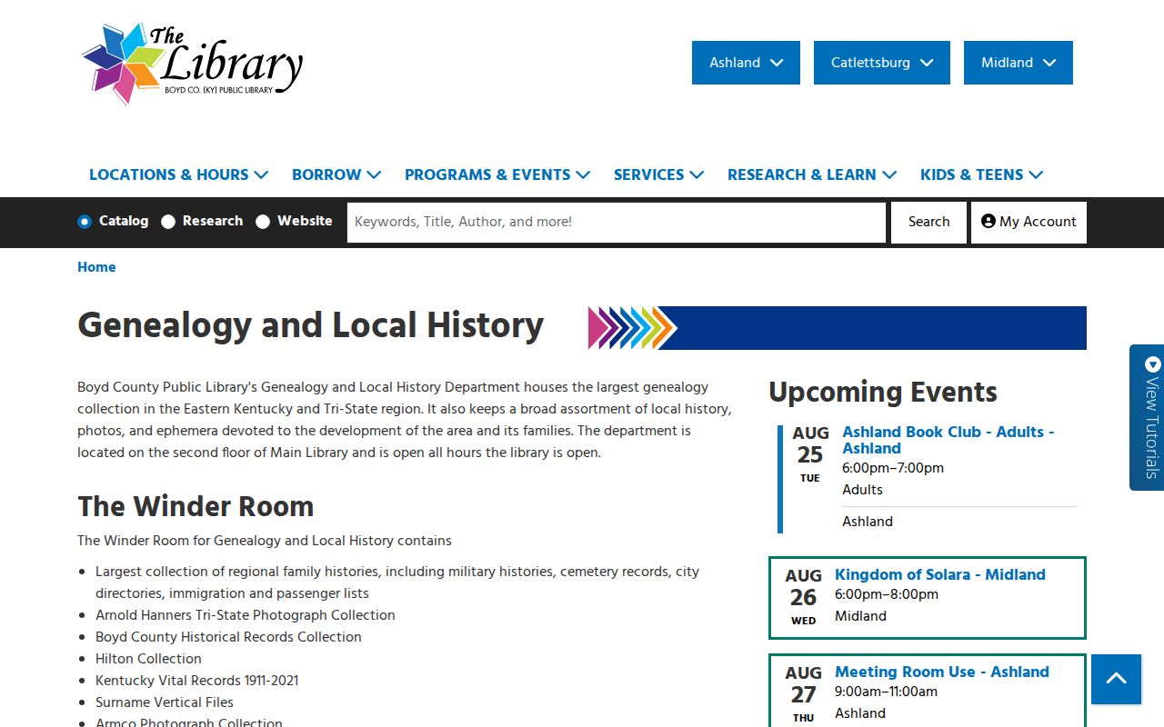 Ashland residents directory Winder Room local history collection