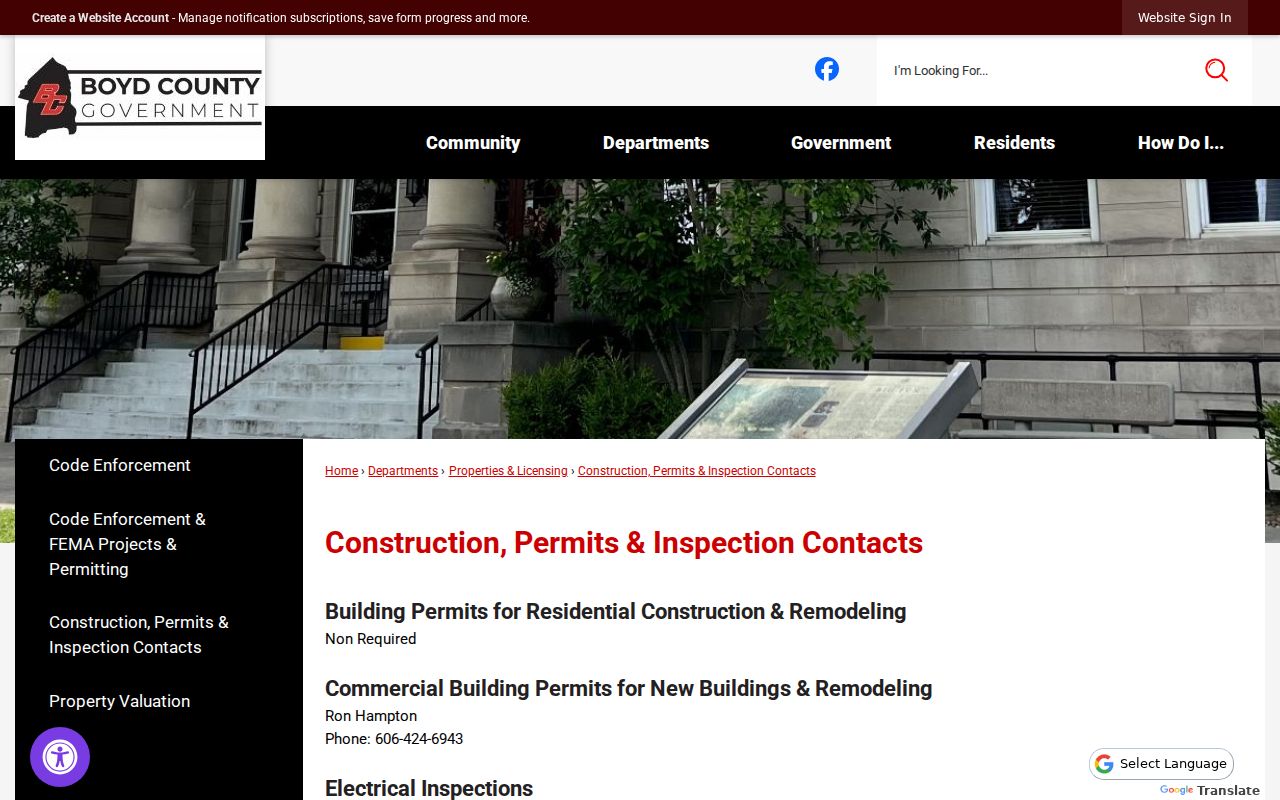 Boyd construction and inspection contacts for an Ashland block