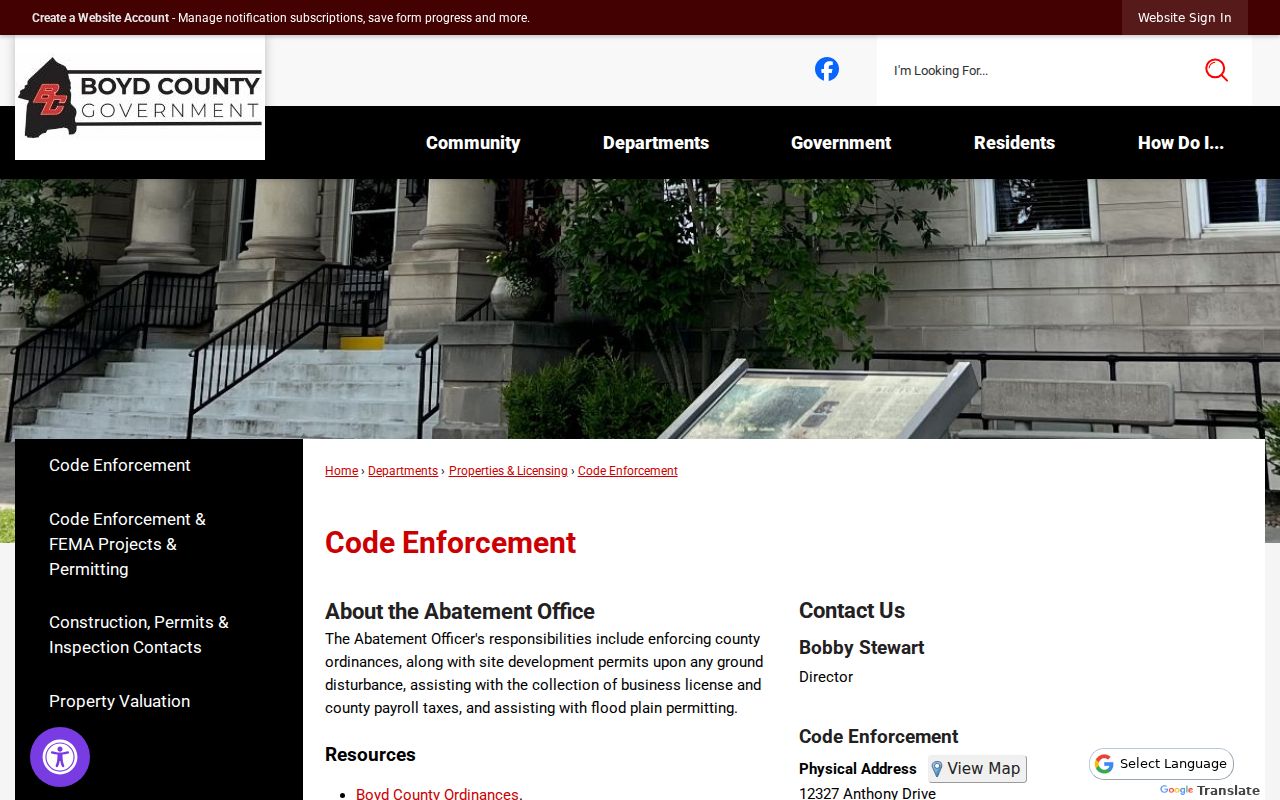 Boyd County code enforcement information for Ashland neighbor research