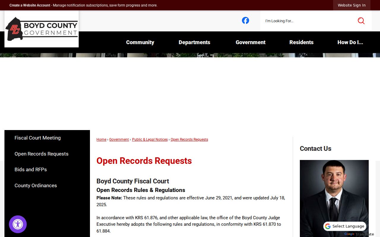 Boyd County open records request page for Ashland block files