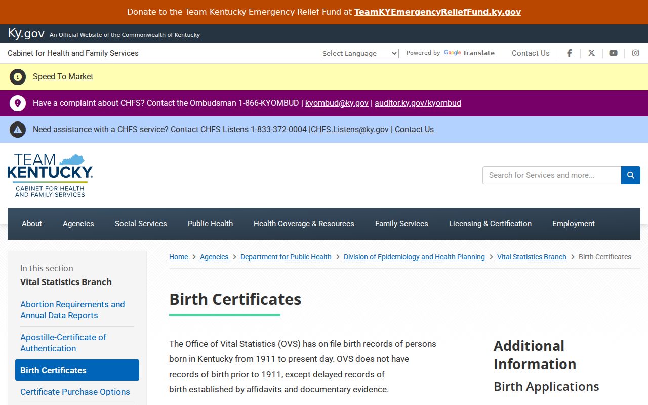 Kentucky birth certificate guidance for Ashland family history