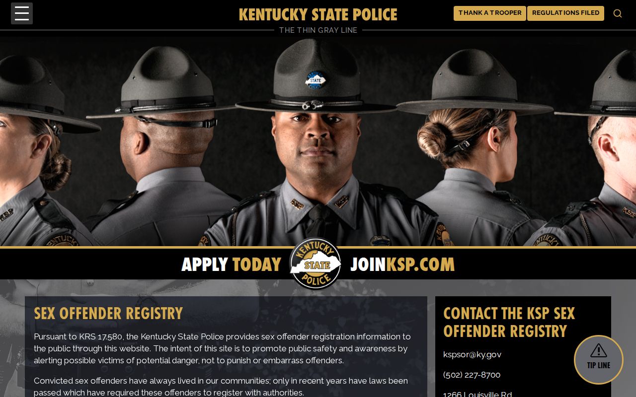 Kentucky State Police registry information for lawful Ashland record verification