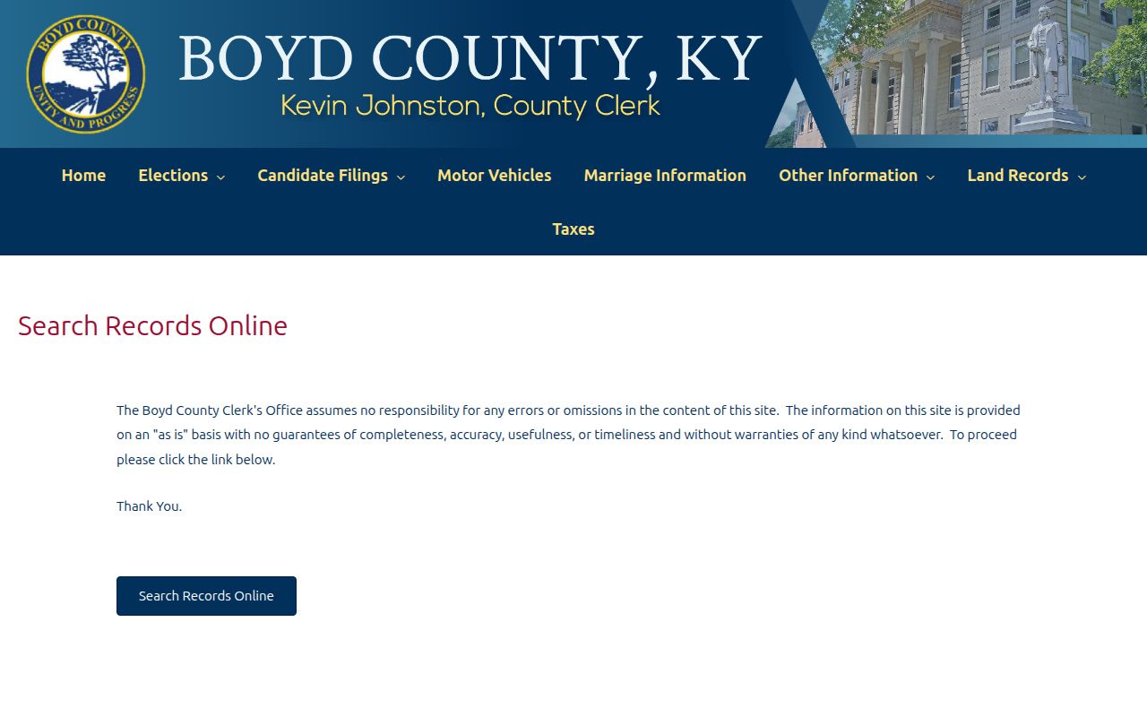 Boyd County Clerk online land records handoff page
