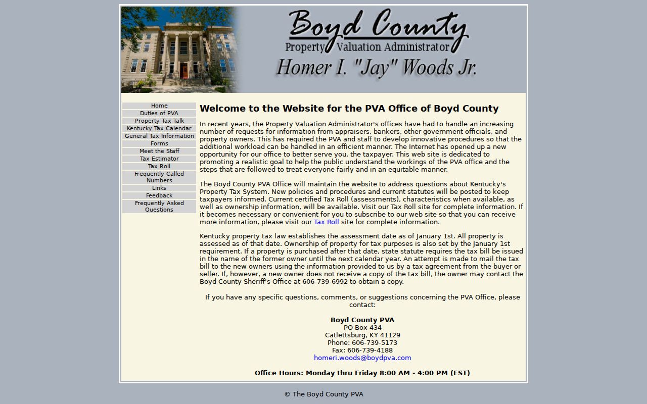 Boyd PVA property information for an Ashland street directory search